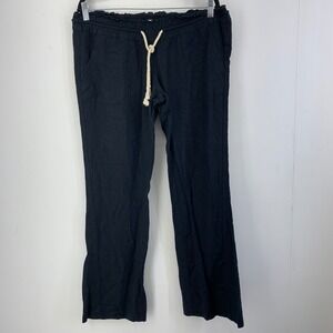 Roxy Womens Large Linen Blend Flare Leg Drawstring Pants Beach Surfer Natural